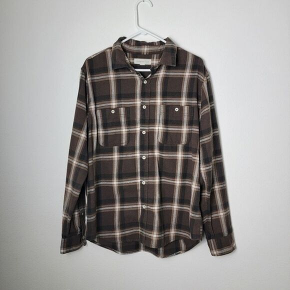 Aeropostale Brown Long Sleeve Relaxed Vintage Wash Plaid Flannel Shirt Medium - Picture 2 of 7